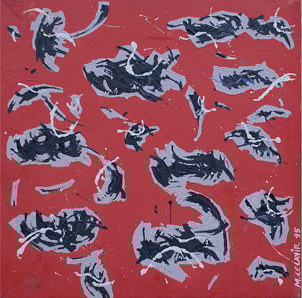 Kaligrafik soyutlama, tuval üzeri yagliboya, 32x32 cm, 1995